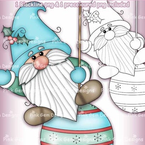 Digi Stamp Scandinavian Bauble Gnome. Tomte Nisse Nordic Christmas Gnome. Card Making 1 Pre Coloured png and 1 Black Line png Included