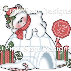 Digi Sello Oso Polar Durmiente. Hace proyectos lindos de Papercraft y Scrapbooking Digital. Tarjetas de Navidad. Oso Polar Bebé