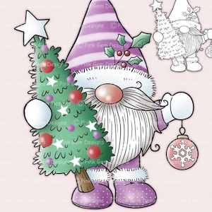 Digi Stamp Christmas Gnome, Tomte, Nisse Nordic Christmas Gnome, Card Making 1 Pre Coloured png en 1 Black Line png inbegrepen, Scandinavisch