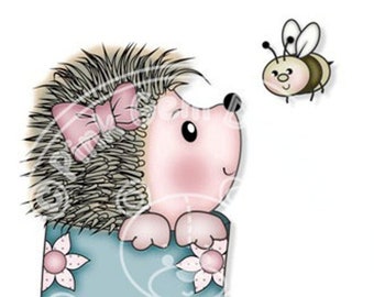 Digi Stamp Hedgy with Bee  - Birthday, Hedgehog, Mothers Day,Greetings Cards