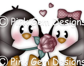 Digi Stamp Valentine Penguins. Download