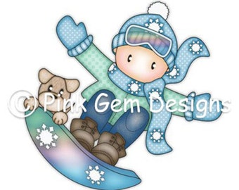 Digi Stamp Andy on Snowboard. Digital Download. Great for Christmas Cards and Digital Scrapbooking