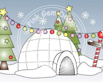 Digital (Digi) Igloo Background  Stamp. Makes Cute Christmas Cards