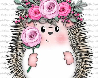 Hedgehog With Roses Sublimation Design,Digi Stamp,Download,Commercial Use,Hedgehog PNG,Digital Hedgehog,Hedgehog Clip Art,Blossom