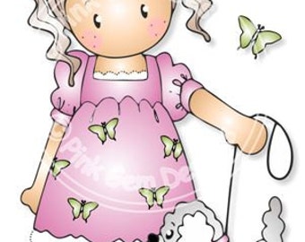 Butterfly Girl Digi Stamp, Spring, Easter (Colour & Blackline Files Included)