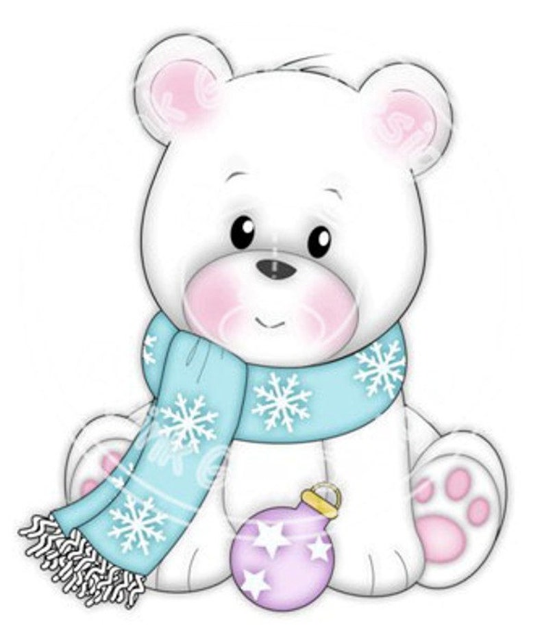 Digi Stamp Polo in Scarf. Makes Cute Papercraft and Digital Scrapbooking Projects. Christmas Cards. Baby Polo Bear image 1