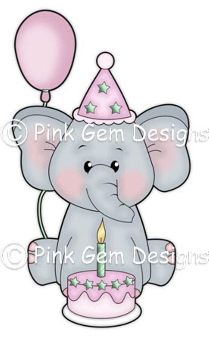 Digi Stamp 'Birthday Ella' Birthday, Elephant, Party Invitations etc image 1