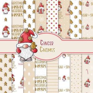 Digital Christmas Papers, Gingerbread Gnomes, 16 Digital Papers, Christmas Digital Paper, Gnome Digital Papers, JPG, Seamless, Tomte