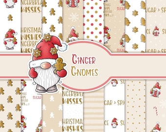 Gingerbread Gnome Christmas Papers: Seamless Winter Patterns (Digital Download)