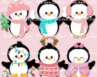 Cute Christmas Penguins Clip  Art Set,Penguin Coloured Digital Images,12 png files,Digital Scrapbooking,Penguin Digi, Small Commercial Use