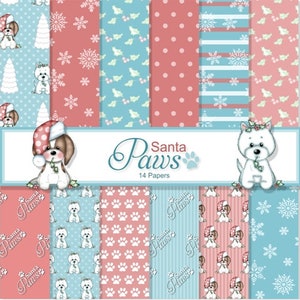 Santa Paws Digital Papers,14 Cute Christmas Puppy Papers,Dog Christmas Paper,Winter Digital Papers,Snowflake Papers,Small Commercial Use