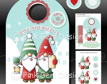 Downloadable, Elfie Selfie Christmas Gift Bag, Printable, Christmas Elves, Gnomes, Tomte, Nisse, Nordic, Scandinavian Gnomes