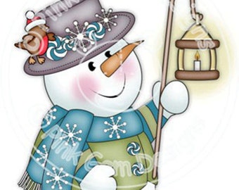 Digi Stamp 'Chilly with Lamp' Snowman.Makes Cute Christmas Cards