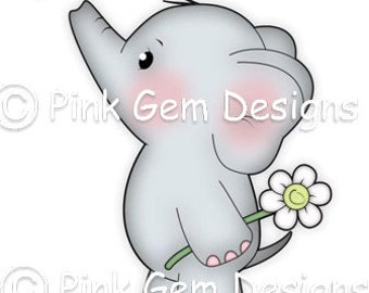 Digi Stamp  'Ella with Dragon Fly' - Birthday, Elephant, Party Invitations etc