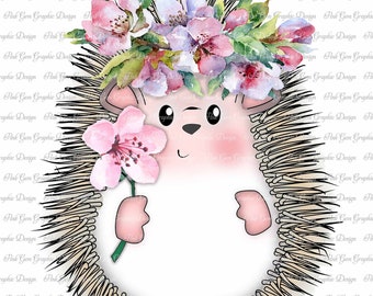 Hedgehog With Blossom Sublimation Design,Digi Stamp,Download,Commercial Use,Hedgehog PNG,Digital Hedgehog,Hedgehog Clip Art,Blossom