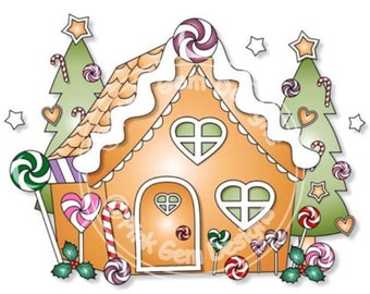 Digi Stamp Gingerbread House  Background  Stamp. Makes Cute Christmas Cards