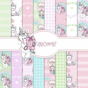 Unicorn Digital Papers, Card Making, Unicorn Scrapbook Papers, Unicorn Background Papers, Digital Paper, Unicorn Clipart, Digi Stamps