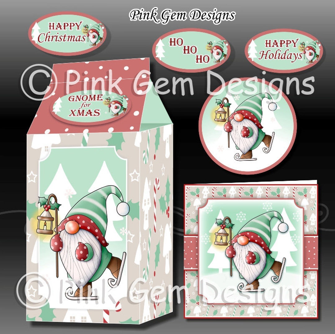 Digital digi 'gnome for Xmas' Printable Treat Box/ Mil Carton Including