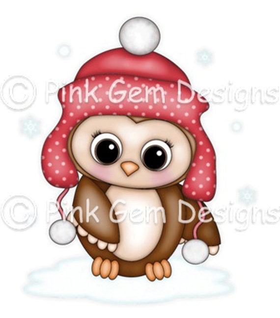 Digi Stamp Olivia In Pom Pom Hat Christmas Owl Etsy