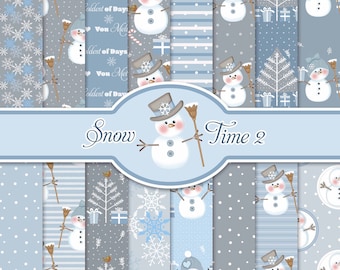 Snowman Digital Papers: Christmas Snowflake Patterns (Digital Download)