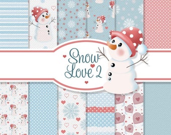 Digital Snowmen Papers,14 Digital Christmas Papers,Snowman Digital Paper,Snowflake Digital Papers, Snow Love 2, Small Commercial Use