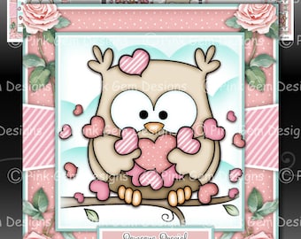 Downloadable Card Kit Love Owl. Card Making Download. 3 A4 Printable Sheets. Sentiments. Insert, Anniversary, Birthday, Love, Valentine, Owl
