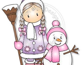 Digital (Digi) Chloe & Snowman Stamp. Makes Cute Christmas Cards