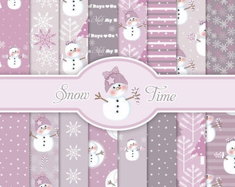 Digital Snowmen Papers,16 Digital Christmas Papers,Snow Time.Snowman Digital Paper,Snowflake Digital Papers,Small Commercial Use,Seamless