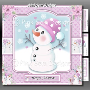 Snow Love Downloadable Card Kit with Decoupage,Christmas Card Making Download 3 A4 Printable Sheets,Sentiments,Snowman,Snowmen