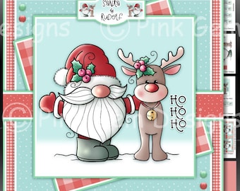 Ho Ho Ho Santa Gnome Downloadbare Kaart Kit met Decoupage, Kaart Maken Download 5 A4 Afdrukbare JPG Vellen, Tomte, Kerstkabouter, Nisse