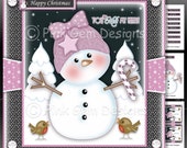 Snowflake Kisses Downloadable Card Kit Topper,Digtal Snowmen Card Making Download 3 A4 Printable Sheets,Christmas Snowman Card,