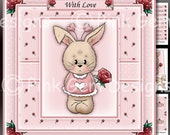 Love Bunny 3 Downloadable Card Kit with Decoupage,Card Making Download 3 A4 Printable Sheets,Valentine,Love,Good Luck,Bunnies, Bunny Digi