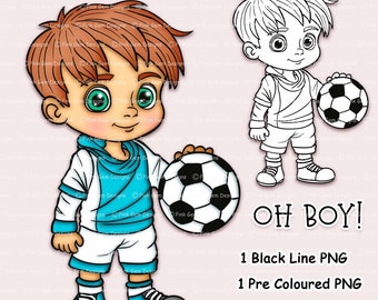 Digi Stamp Football Boy Birthday Card Making Scrapbooking Coloured PNG & Black Line PNG Girls Girl Digistamp Digital Download, Soccer