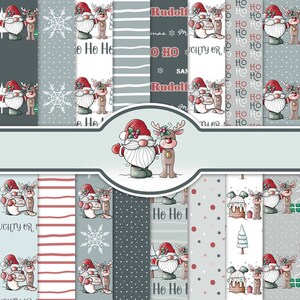 Digital Papers, Christmas Santa Gnome, 16 Digital Papers, Naughty or Nice Paper, Gnomes Digital Papers, Seamless, Tomte, Nisse, Rudolf