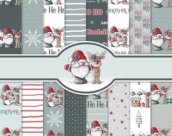 Christmas Santa Gnome Digital Papers: Seamless Winter Patterns (Digital Download)