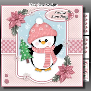 Penguin Kisses 2 Downloadable Card Kit with Decoupage.Penguin.Card Making Download 3 A4 Printable Sheets. Sentiments, Insert, Penguin
