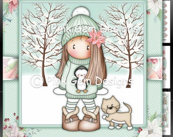 Winter Wonderland Chloe 2 Downloadable Card Kit with Decoupage,Christmas Card Making Download 3 A4 Printable Sheets,Sentiments,Chloe