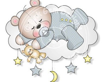 Digital (Digi) Baby Boy Sleeping Teddy Stamp