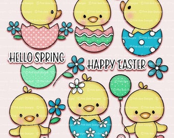 Easter Chicks Coloured Digital Stamp Set, 11 Coloured  png files, Easter Chick Clipart, Chick Digi Stamps, Digi Stamps, Digistamps, Easter