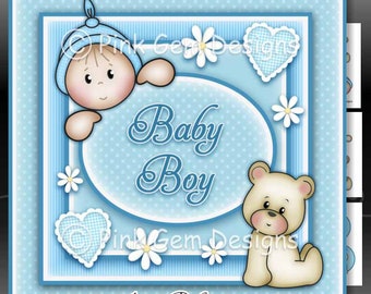 Baby Boy Downloadable Card Kit with Decoupage. New Baby Boy. Card Making Download 5 A4 Printable Sheets.