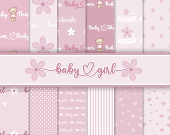 Baby Girl Digital Papers, Nursery Papers, New Baby Shower, Baby Backgrounds, Cardmaking, Scrap Book, New Baby Digital Paper