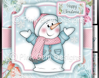 Jolly Chilly Snowman Downloadable Card Kit with Decoupage,Snowman Card Making Download 3 A4 Printable Sheets,Sentiments,Frosty Snowman