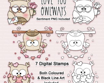 Love Owls Digi Stamp Set: Valentine's Day Clip Art (PNG Files)