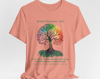 Rainbow Tree of Life Proverbs 3:16 T-Shirt |  Inspirational Scripture Tee Jewish Hebrew