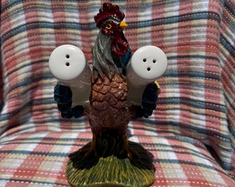 Vintage Rooster Salt and Pepper Shaker Holder with Napkin Holder