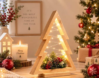 Lampa choinkowa SVG, 3D drewniana latarnia choinkowa wycinana laserowo, świąteczny element dekoracyjny stołu, pudełko na lampki choinkowe, Glowforge xTool