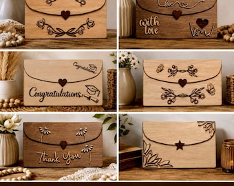 Etui na karty podarunkowe, koperta urodzinowa, drewniana kasetka na pieniądze w formacie SVG, prezenty ślubne, glowforge