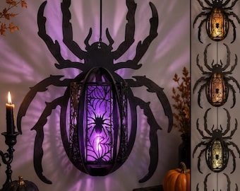 Spider Lantern SVG Bundle, Halloween Lantern Laser Cut Files, Set of 4 Spider Web Lamps, Spooky Gothic Decor, Glowforge xTool