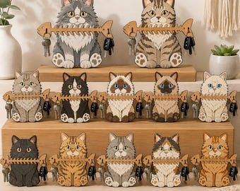 Cat Breed Key Holder Laser Cut Bundle, Wooden Entryway Wall Organizer, Petlover Wood Gift