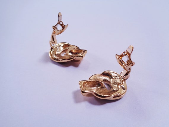 Trifari, Black Enamel, Gold Tone Earrings, 1980s,… - image 3